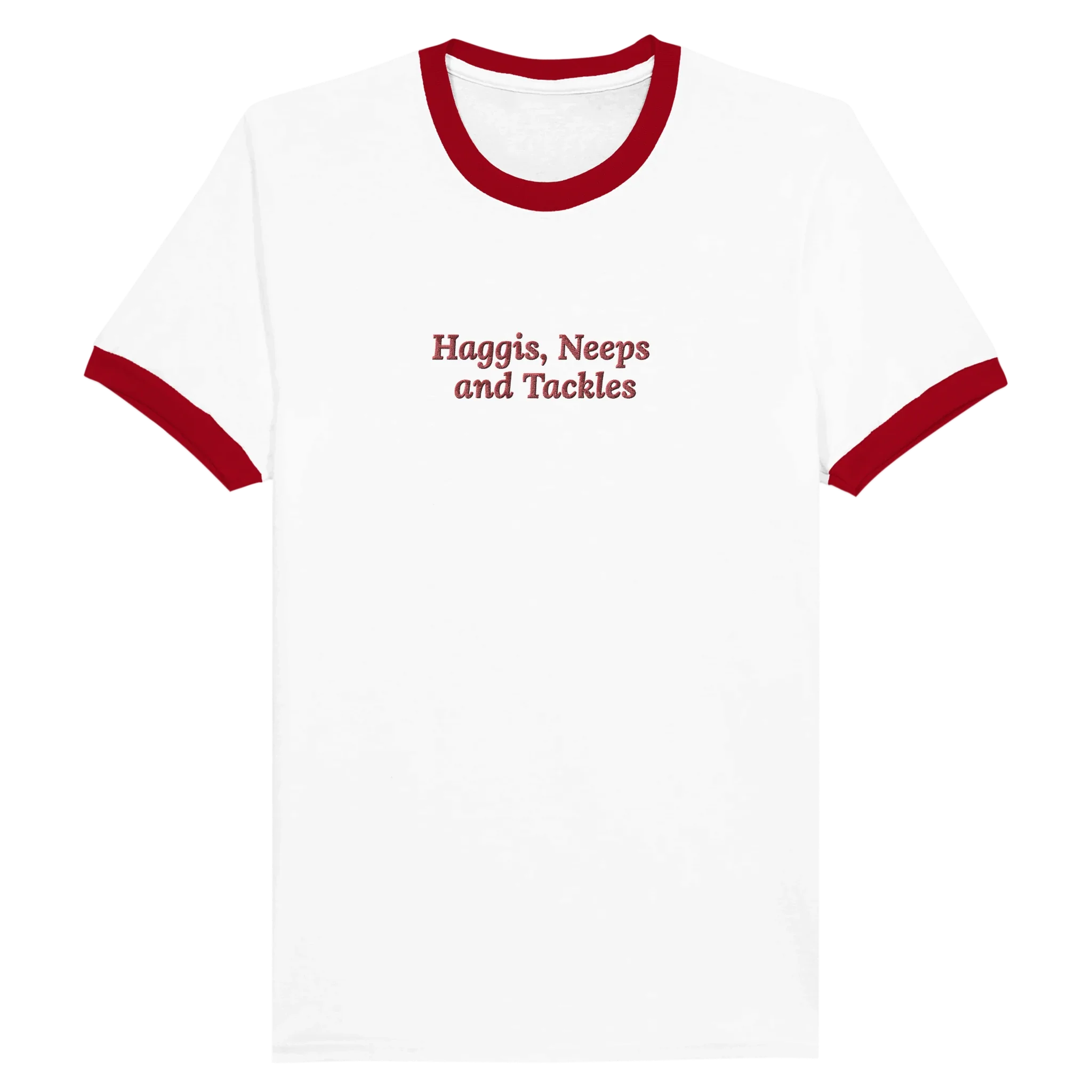 Haggis, Neeps and Tackles T-shirt White and Red