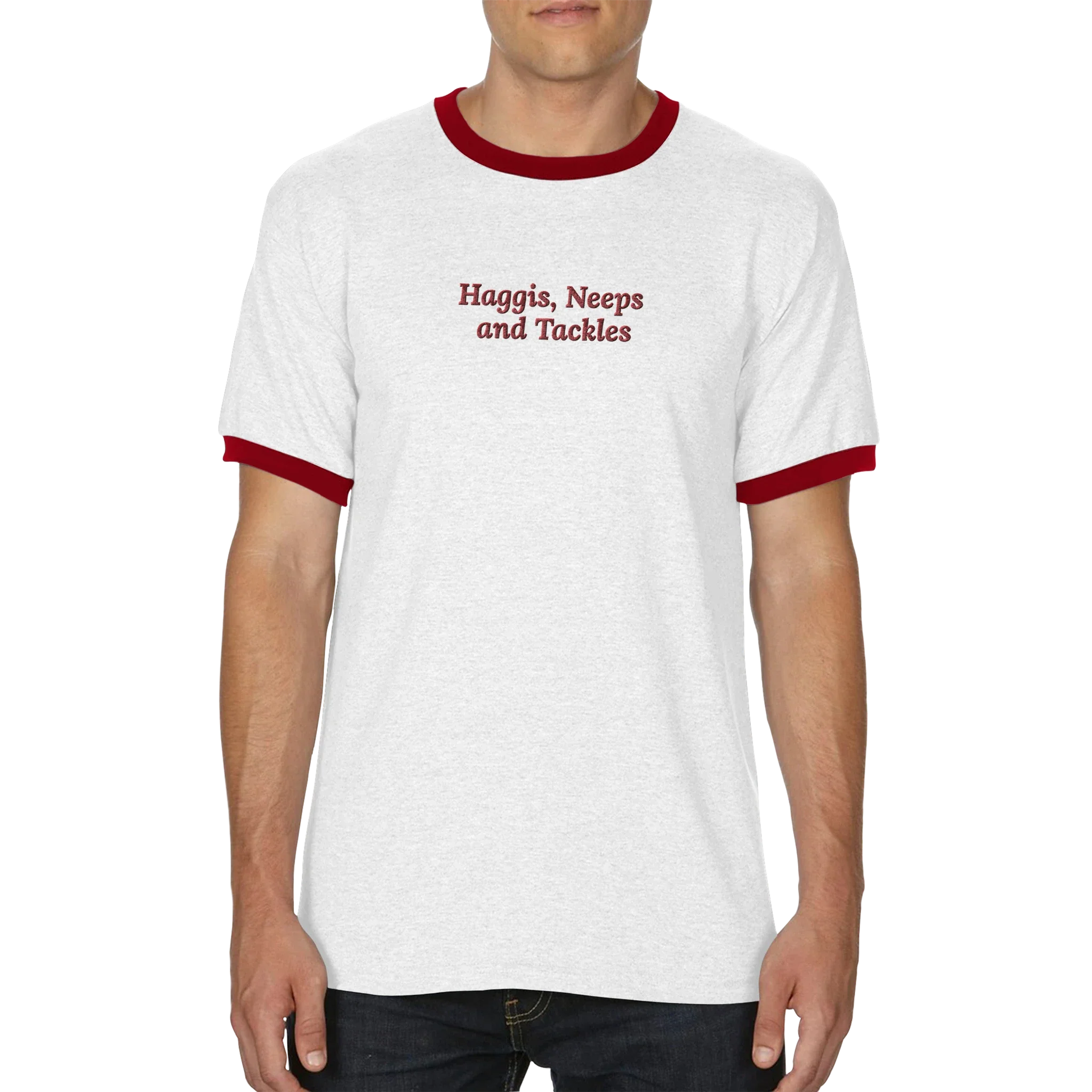 Haggis, Neeps and Tackles T-shirt White and Red - Image 4