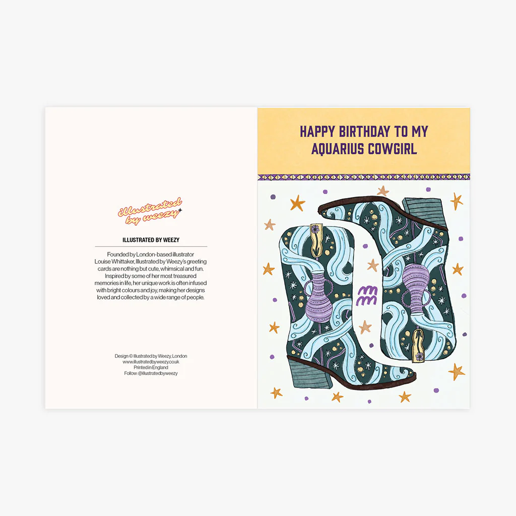 Happy Birthday My Aquarius Cowgirl Horoscope Card - Image 3
