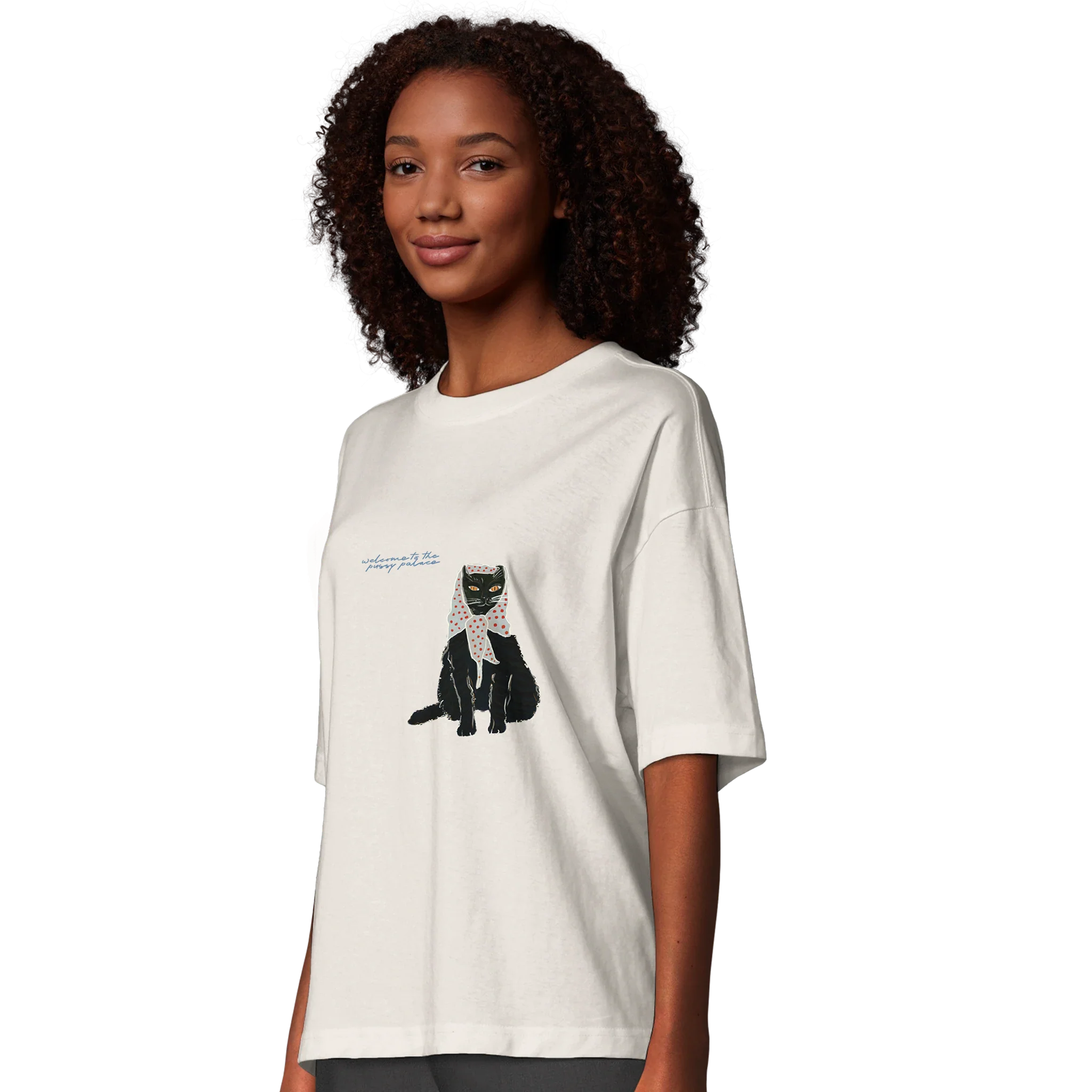 Welcome To The Pussy Palace Black Cat Oversized T-shirt - Image 3