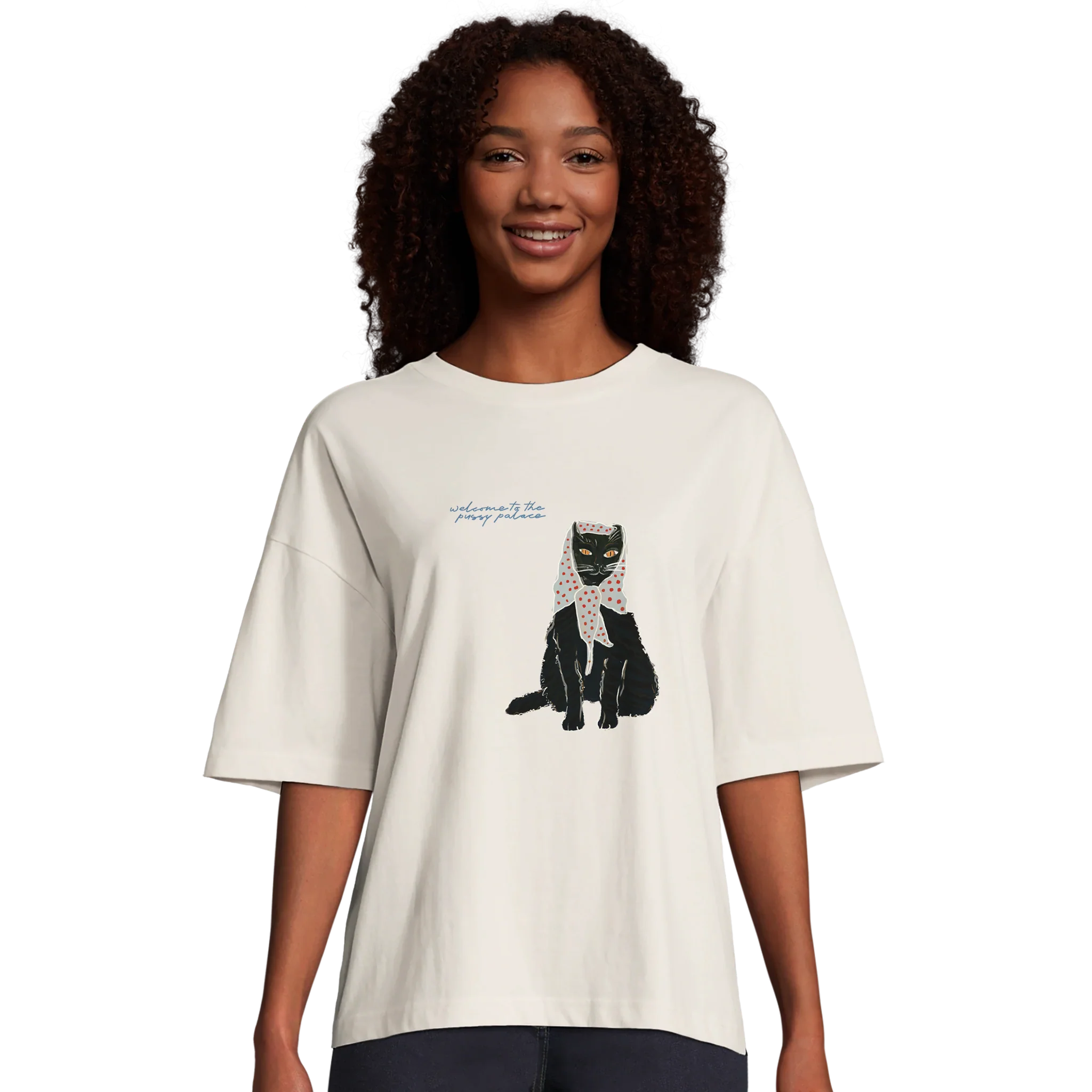 Welcome To The Pussy Palace Black Cat Oversized T-shirt - Image 4
