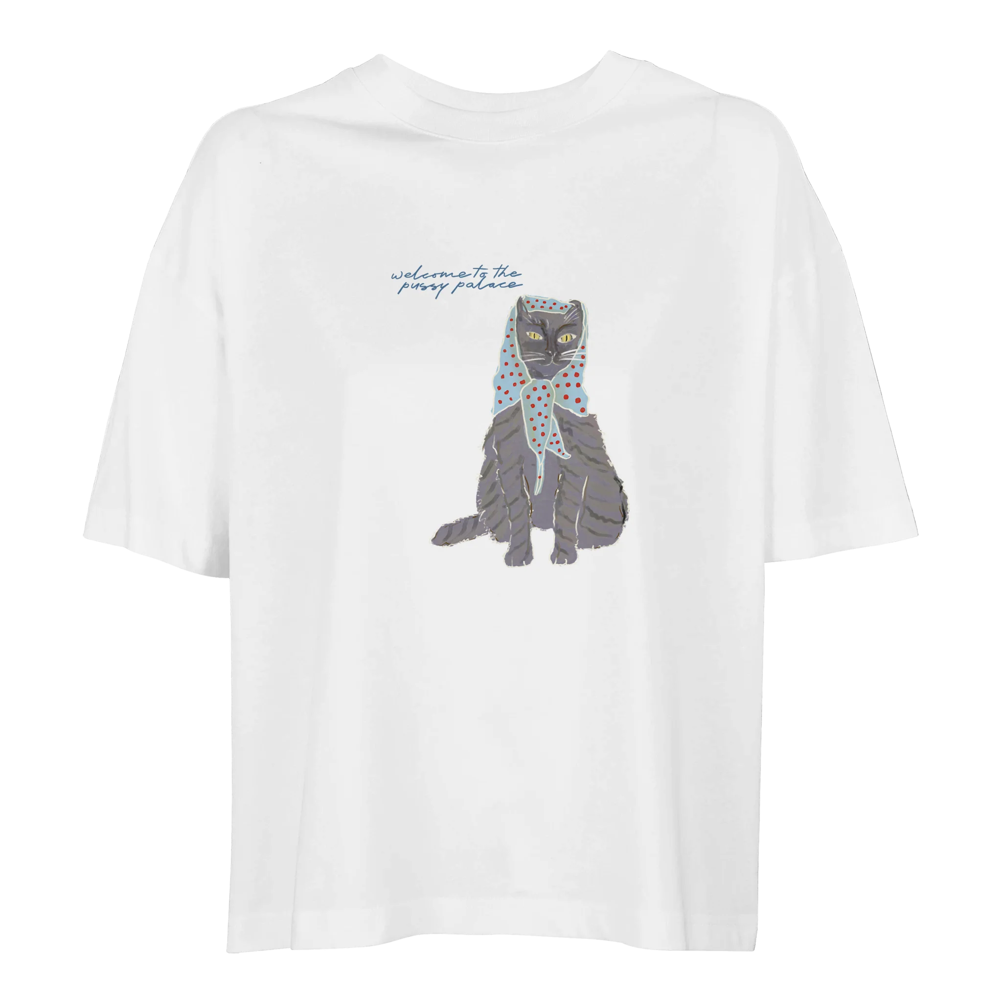 Welcome To The Pussy Palace Grey Cat Oversized T-shirt - Image 3