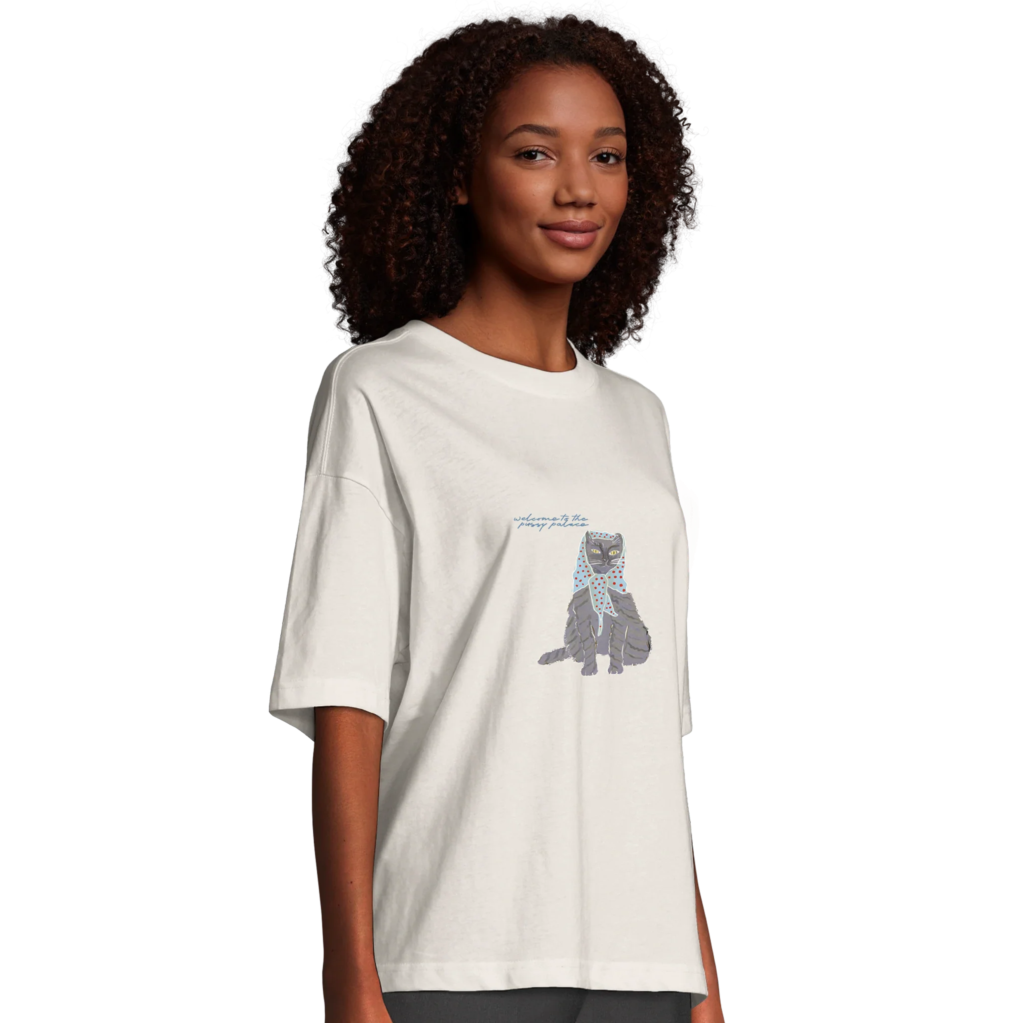 Welcome To The Pussy Palace Grey Cat Oversized T-shirt - Image 6