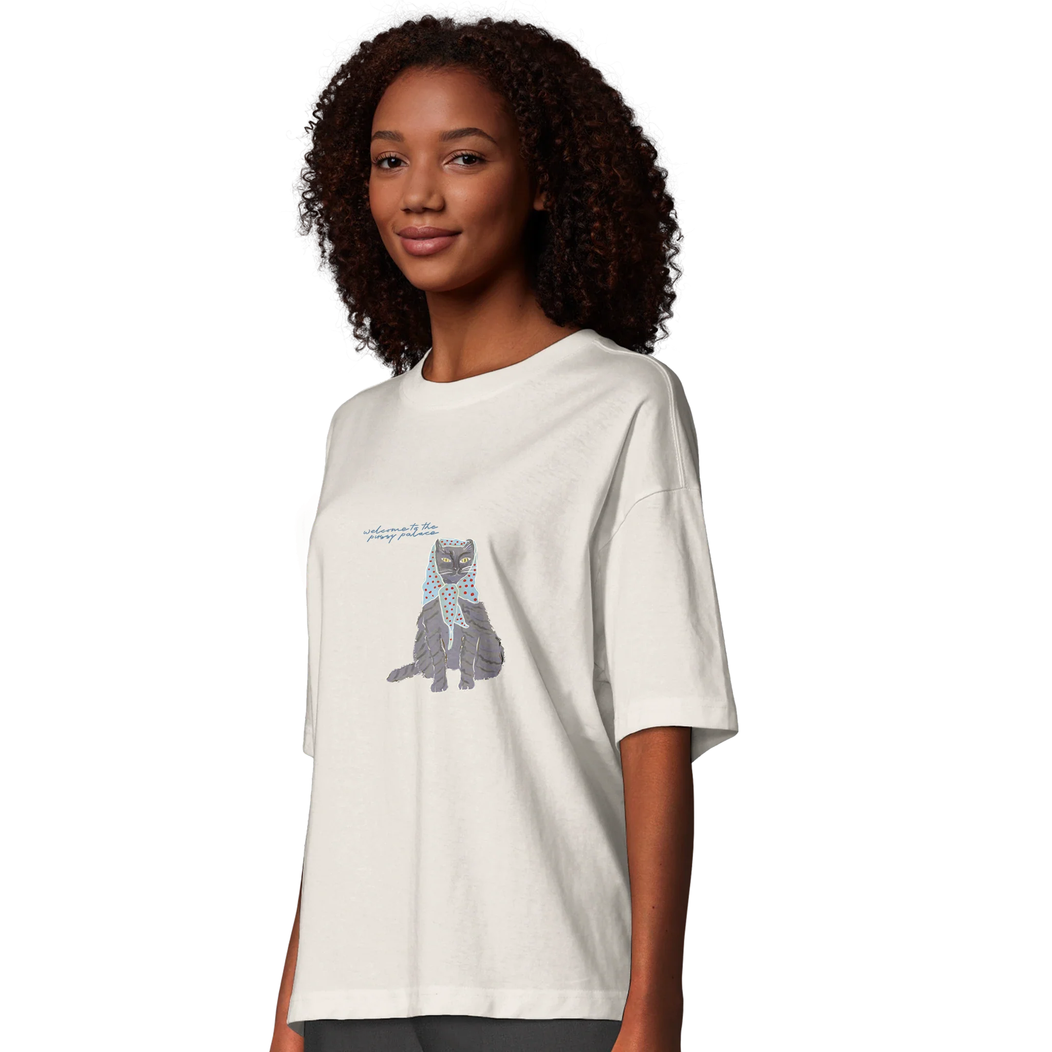 Welcome To The Pussy Palace Grey Cat Oversized T-shirt - Image 8